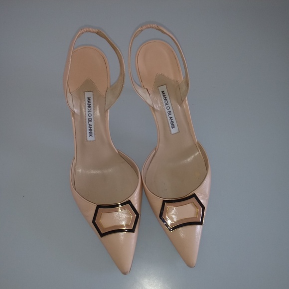 Manolo Blahnik Shoes - Manolo Blahnik Nude Sling Back Kitten Heel * 39.5